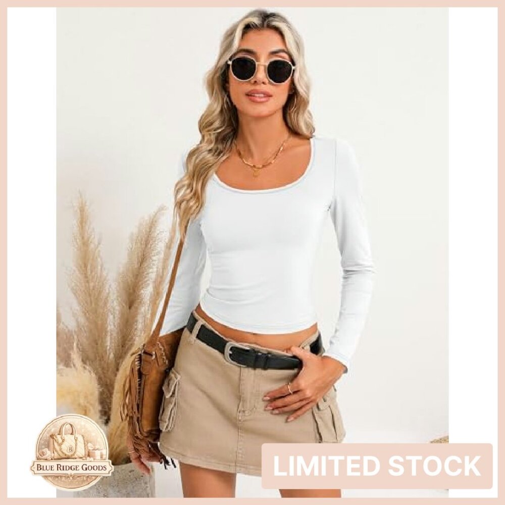 Long Sleeve Crop Tops Slim Fit Y2K Chic Layering Basic Shirts - Picture 8 of 8